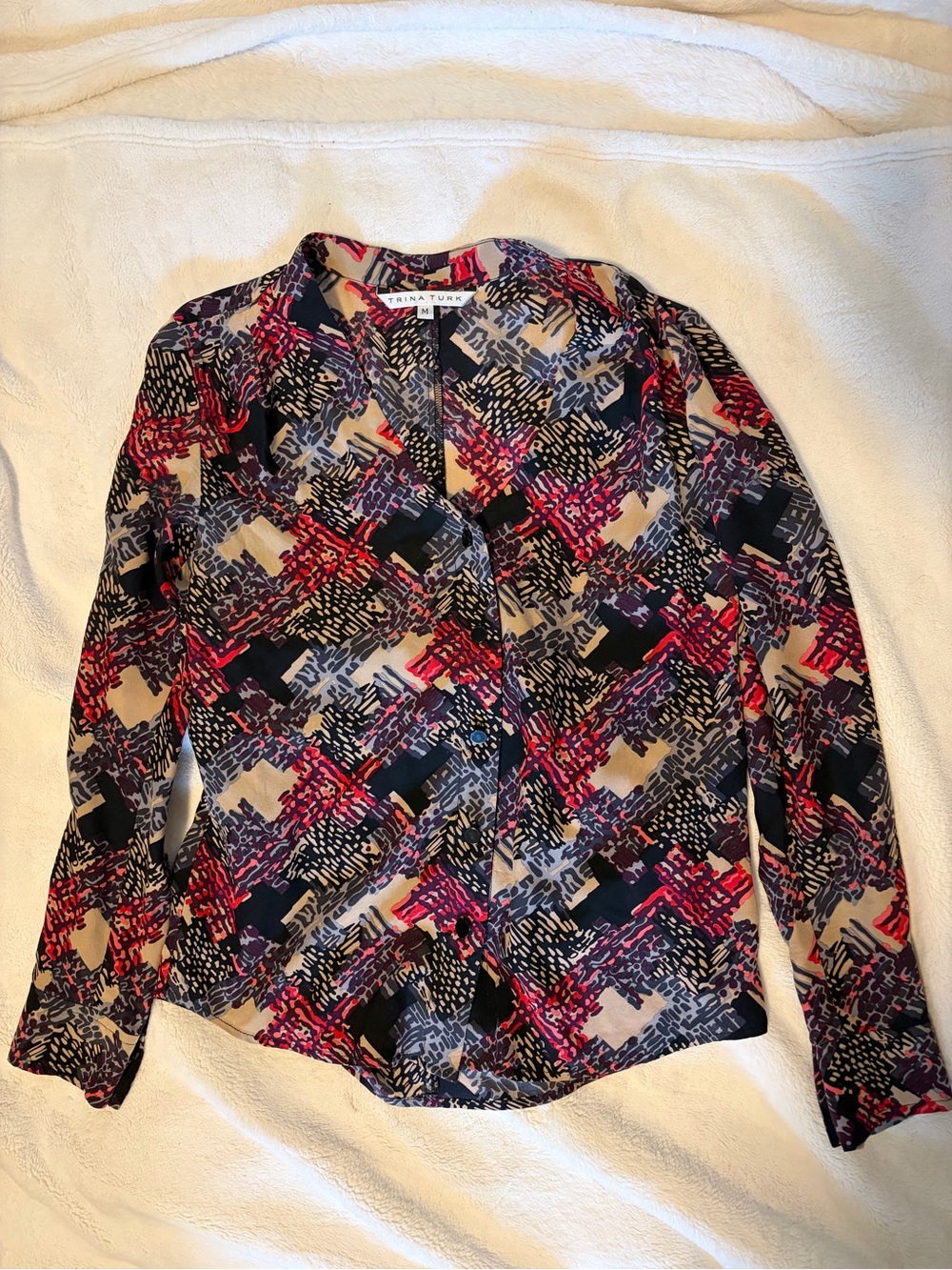 Trina Turk Multicolor Abstract Print V-Neck Top